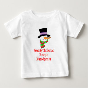 T-shirt Pour Bébé Polonais Joyeux bonhomme de neige de Noël