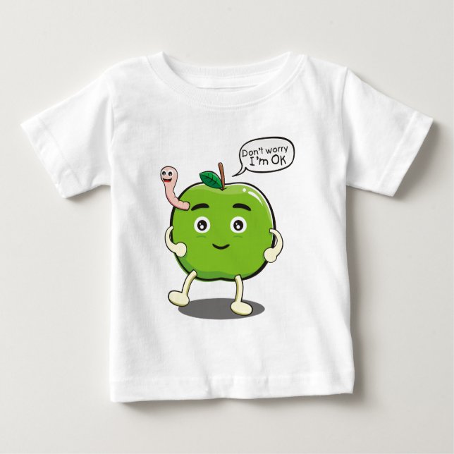 T-shirt Pour Bébé Pomme mignonne Avec ver mignon (Devant)