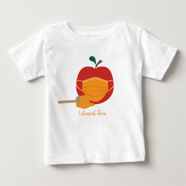 T-shirt Pour Bébé Pommes et miel avec masque à visage orange (Devant)