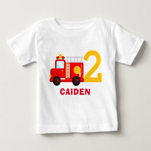 T-shirt Pour Bébé Pompier Camion Pompier Anniversaire (Devant)