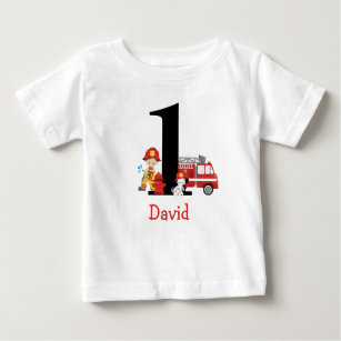 T-shirt Pour Bébé Pompier Pompier Camion Garçon Premier Anniversaire