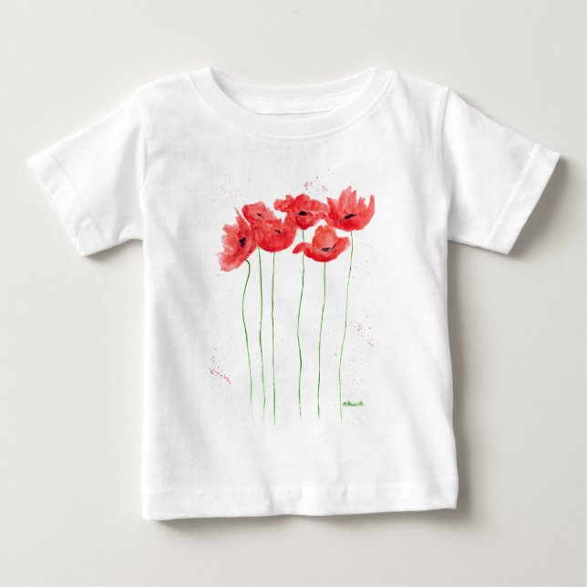 T-shirt Pour Bébé Poppies Fleurs rouges Aquarelle fleurs sauvages (Devant)