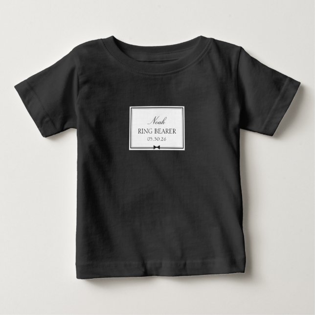 T-shirt Pour Bébé Porteur de bague personnalisé Nom Cute Bowtie Noir (Devant)