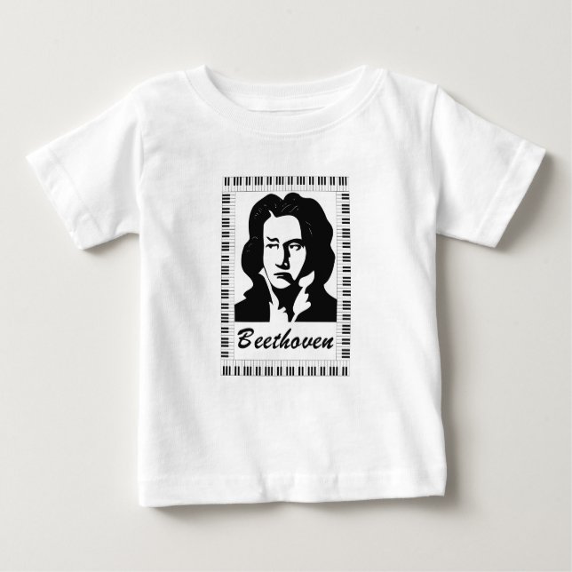 T-shirt Pour Bébé portrait de Beethoven avec cadre de clé de piano (Devant)