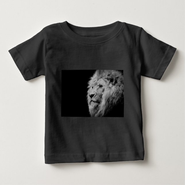 T-shirt Pour Bébé Portrait de Lion noir blanc - Photographie d'anima (Devant)