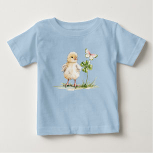 T-shirt Pour Bébé Poulet aquarelle avec trèfle à quatre feuilles