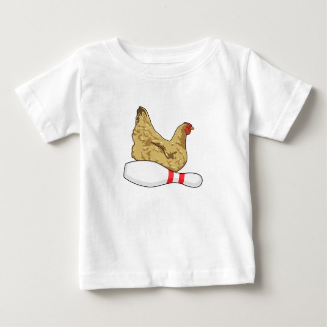 T-shirt Pour Bébé Poulet au Bowling avec épingle de Bowling (Devant)