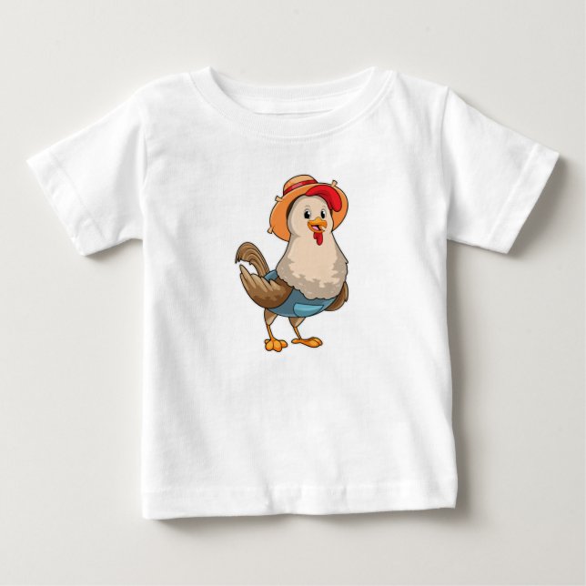 T-shirt Pour Bébé Poulet en fermier avec Casquette (Devant)