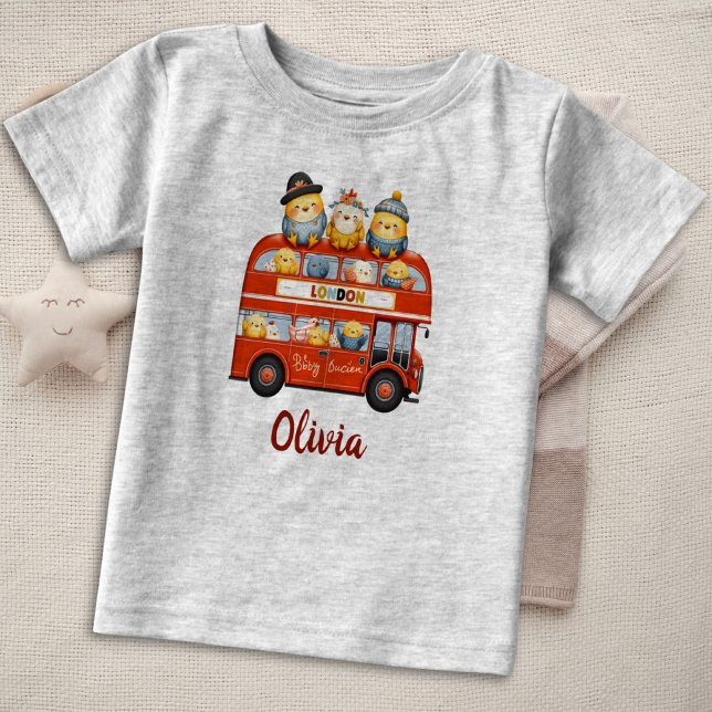 T-shirt Pour Bébé Poulet mignon à Londres Bus à deux ponts (Créateur téléchargé)