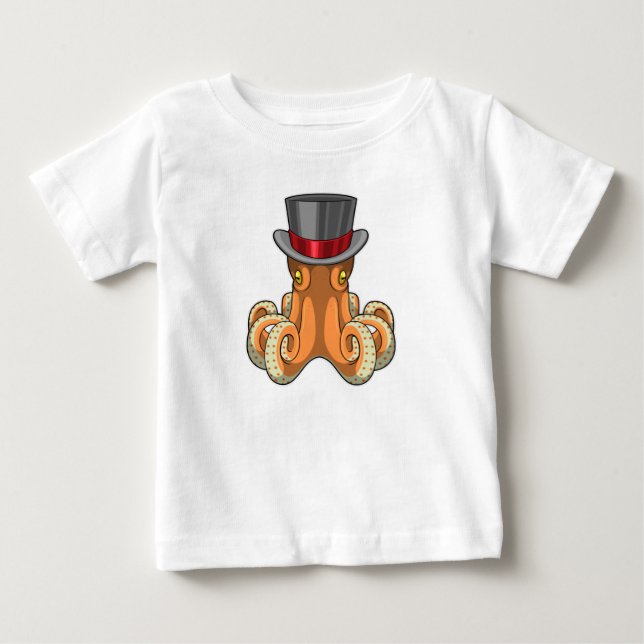 T-shirt Pour Bébé Poulpe en gentleman avec haut-de-forme (Devant)