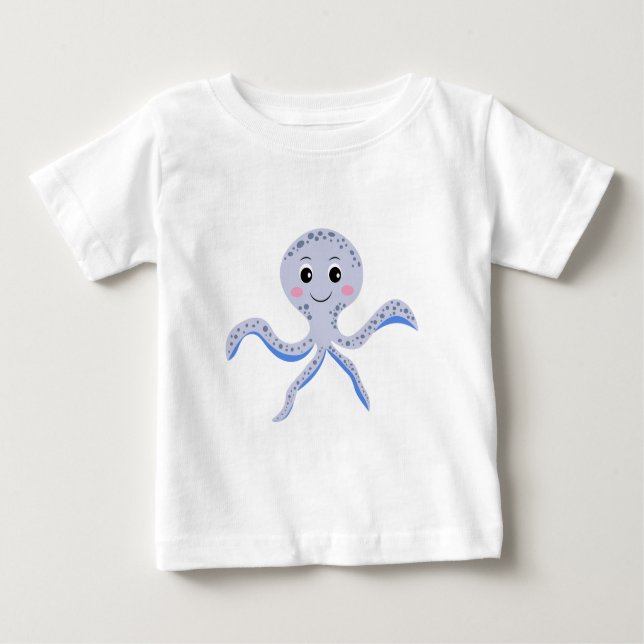 T-shirt Pour Bébé Poulpe sous la mer motif pour enfants (Devant)