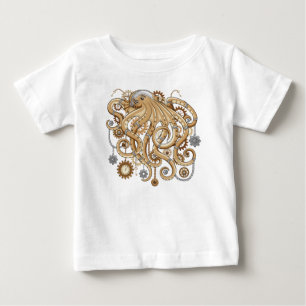 T-shirt Pour Bébé Poulpe Steampunk Rétro Fantastique Mécanique