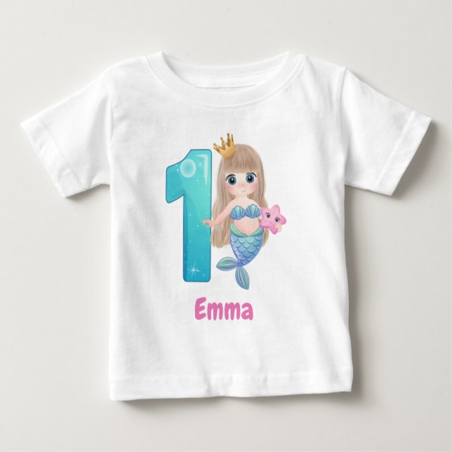 T-Shirt pour bébé pour 1er anniversaire Sirène  (Devant)