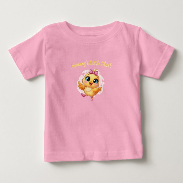 T-shirt Pour Bébé Poussin Rose Bébé avec Motif Ruban (Devant)