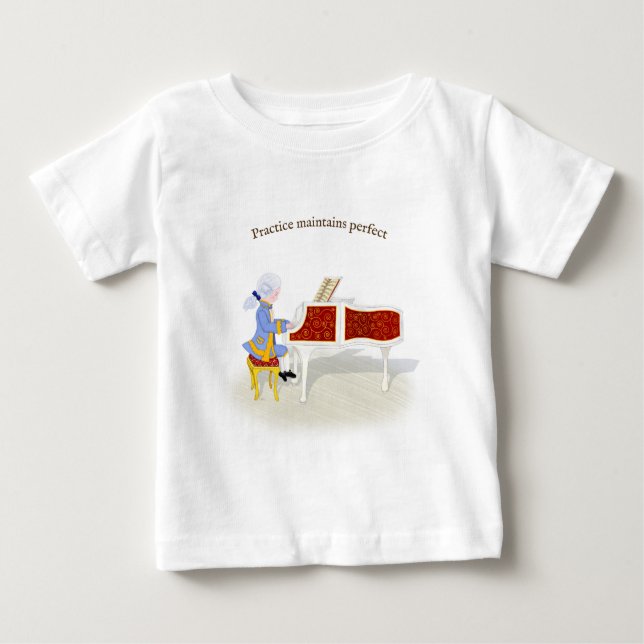 T-shirt Pour Bébé "Pratique Conserve Parfait" Mozart Jouer Piano (Devant)