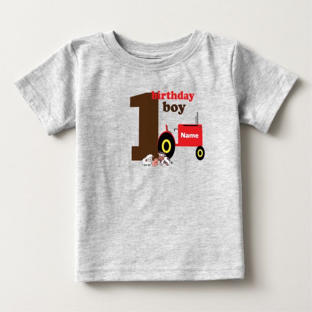 T-shirt Pour Bébé premier 1er anniversaire garçon ferme vieux thème  (Devant)