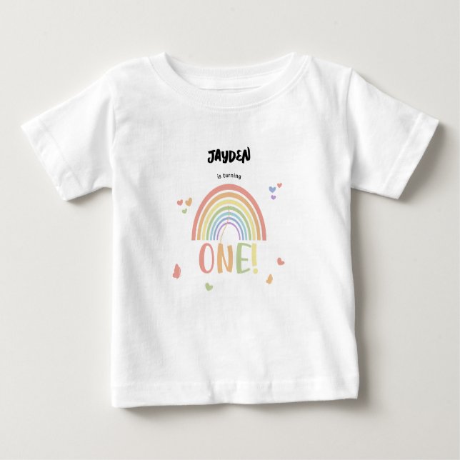 T-shirt Pour Bébé Premier anniversaire arc-en-ciel pastel mignon (Devant)