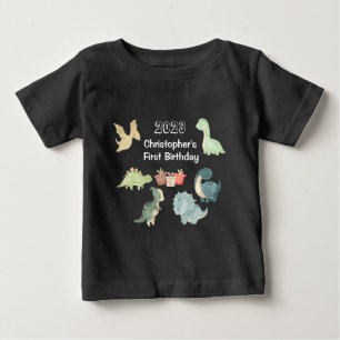 T-shirt Pour Bébé Premier anniversaire Bébé Aquarelle mignonne Dinos
