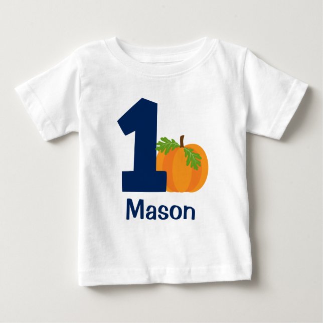 T-shirt Pour Bébé Premier anniversaire Boy Fall Citrouille Personnal (Devant)