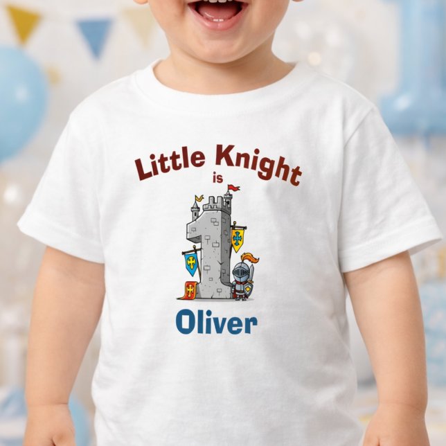 T-shirt Pour Bébé Premier Anniversaire Château Médiéval & Chevalier  (Créateur téléchargé)