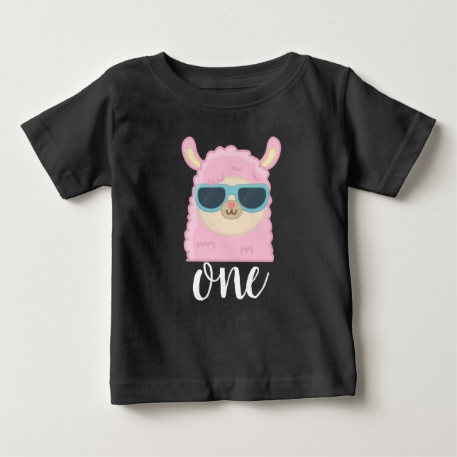 T-shirt Pour Bébé Premier Anniversaire Cute Llama Visage 1er Anniver (Devant)