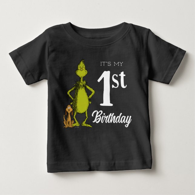 T-shirt Pour Bébé Premier anniversaire de Grinch Chalkboard (Devant)