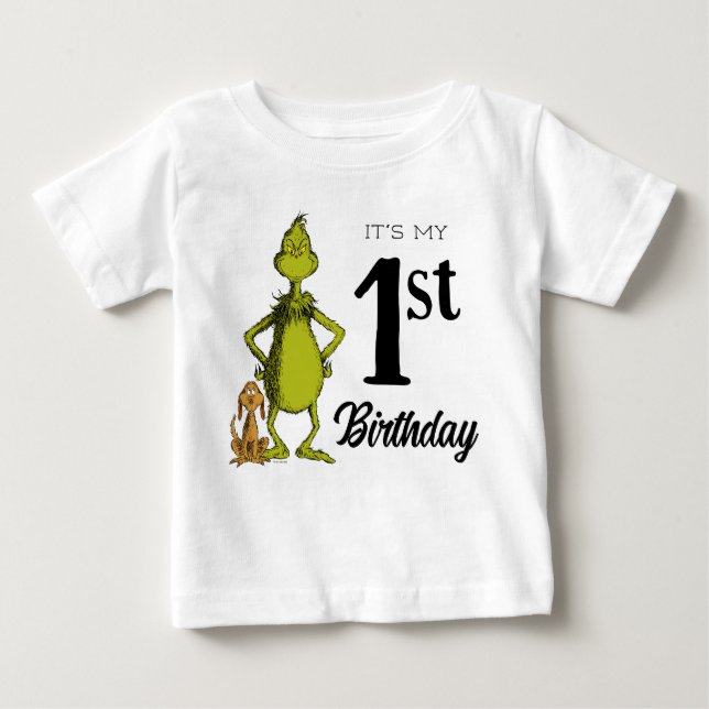 T-shirt Pour Bébé Premier anniversaire de Grinch Chalkboard (Devant)