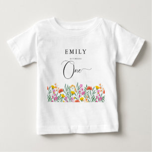 T-shirt Pour Bébé Premier anniversaire de la fille Fleur sauvage col