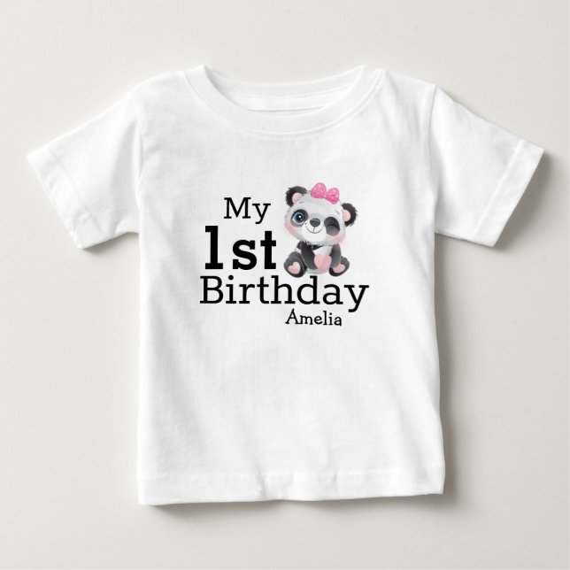 T-shirt Pour Bébé Premier anniversaire de mignonne fille Panda perso (Devant)