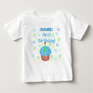 T-shirt Pour Bébé Premier anniversaire de petit gâteau bleu