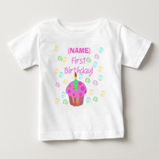 T-shirt Pour Bébé Premier anniversaire de petit gâteau rose (Devant)
