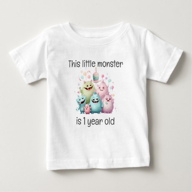 T-shirt Pour Bébé Premier anniversaire de Petit Monstre (Devant)