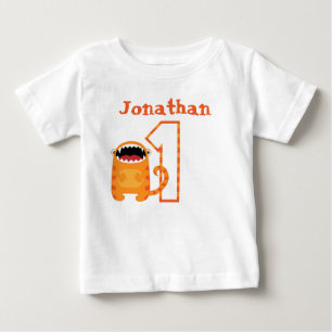 T-shirt Pour Bébé Premier anniversaire du Monstre rouge orange perso