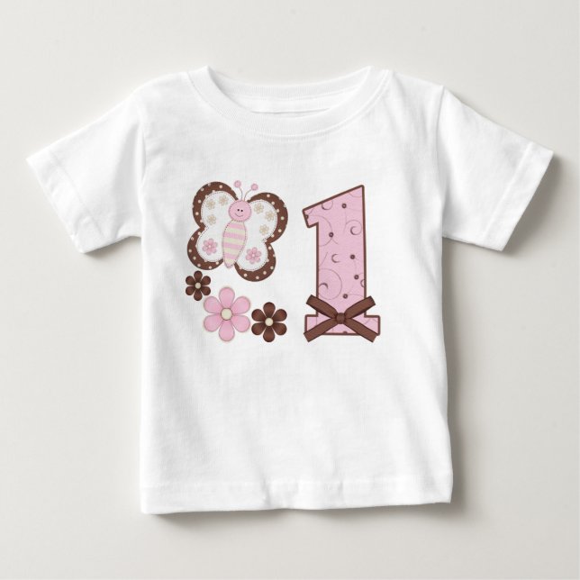 T-shirt Pour Bébé Premier anniversaire du papillon rose (Devant)