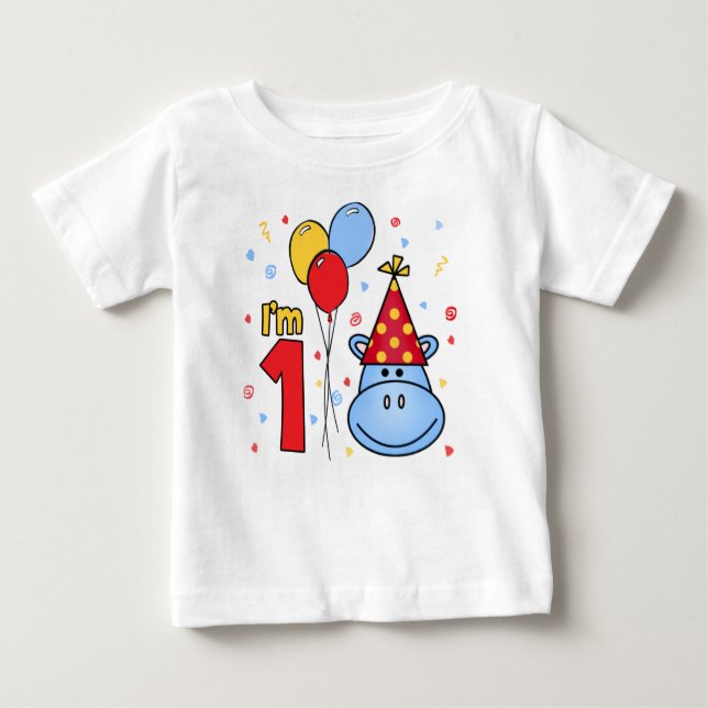 T-shirt Pour Bébé Premier anniversaire du visage de Hippo bleu (Devant)