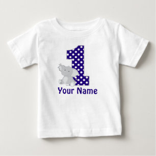 T-shirt Pour Bébé Premier Anniversaire Elephant Navy Chemise Personn