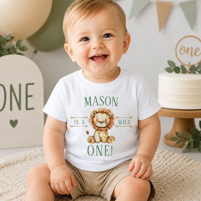 T-shirt Pour Bébé Premier Anniversaire Fauve Lion (First Birthday Wild One Lion Baby T-Shirt )