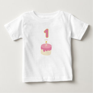 T-shirt Pour Bébé Premier anniversaire gâteau rose