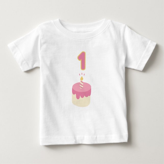 T-shirt Pour Bébé Premier anniversaire gâteau rose (Devant)