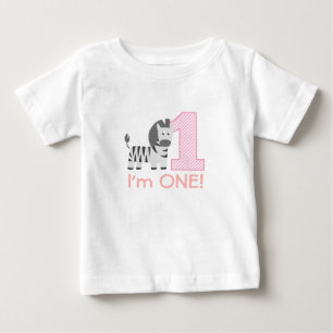 T-shirt Pour Bébé Premier anniversaire, j'ai un an, Zèbre mignon