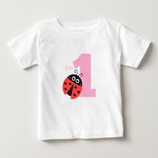 T-shirt Pour Bébé Premier anniversaire, je suis un, mignon coccinell (Devant)