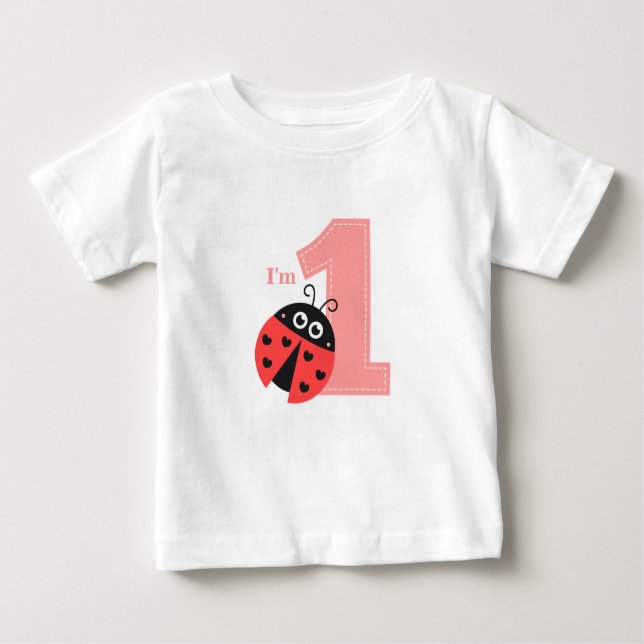 T-shirt Pour Bébé Premier anniversaire, je suis un, mignon coccinell (Devant)