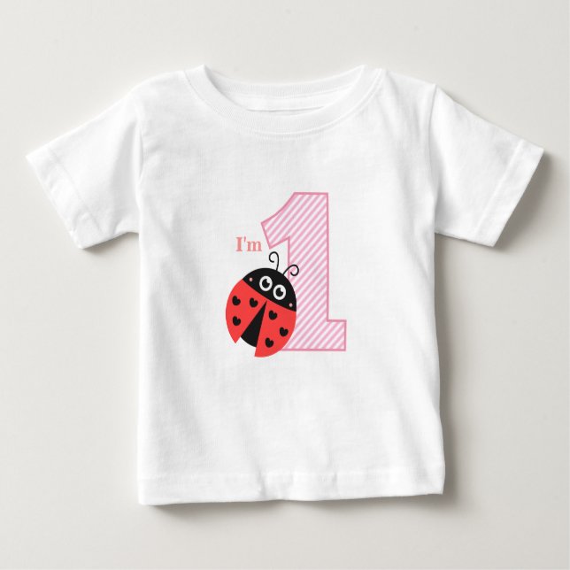 T-shirt Pour Bébé Premier anniversaire, je suis un, mignon coccinell (Devant)