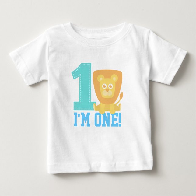 T-shirt Pour Bébé Premier anniversaire, je suis un, mignon Lion (Devant)