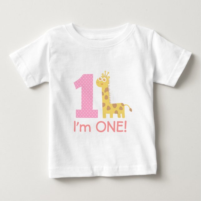 T-shirt Pour Bébé Premier Anniversaire, je suis un, mignonne Giraffe (Devant)