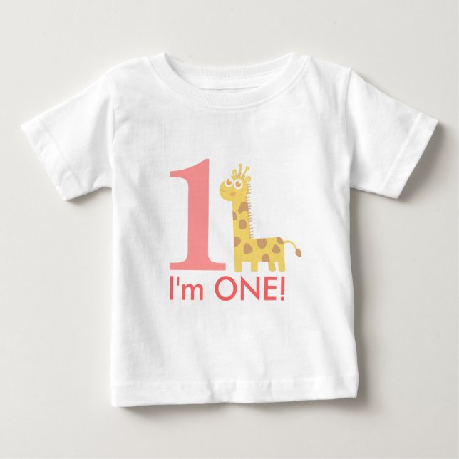 T-shirt Pour Bébé Premier Anniversaire, je suis un, mignonne Giraffe (Devant)