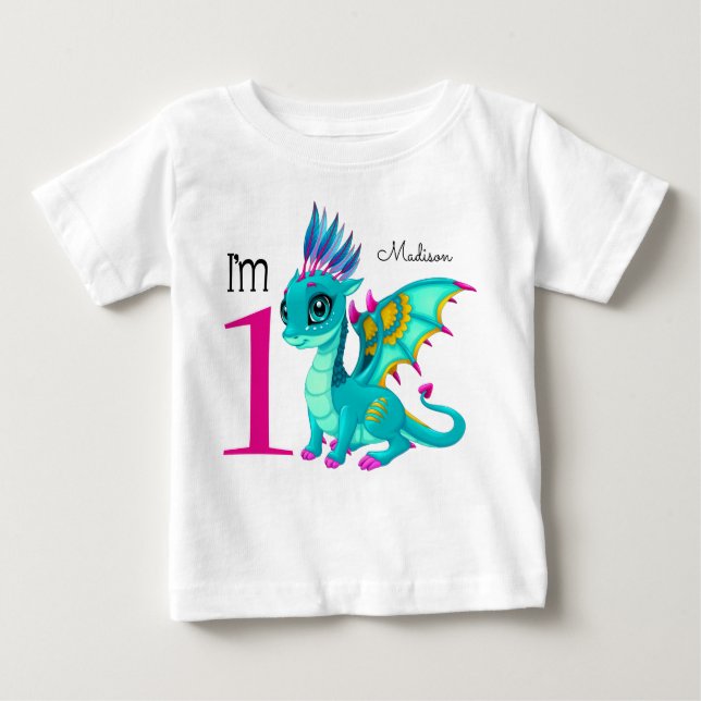 T-shirt Pour Bébé Premier anniversaire mignon Dragon (Devant)