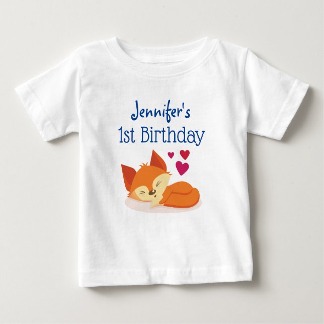 T-shirt Pour Bébé Premier anniversaire mignon renard orange avec les (Devant)