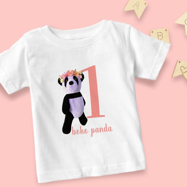 T-shirt Pour Bébé Premier anniversaire mignonne Panda Girl Baby T-sh (Just add your little one's age and name to this cute panda t-shirt)