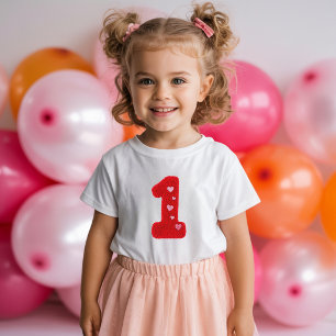 T-shirt Pour Bébé Premier Anniversaire Moderne   Numéro 1 Rouge et D